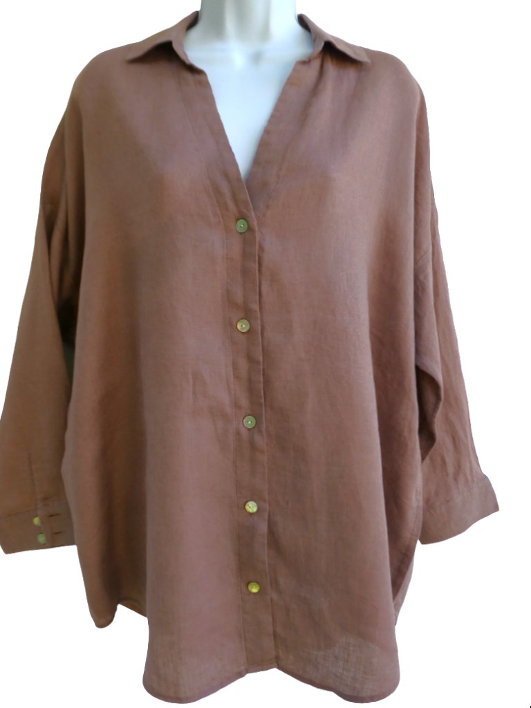 Linen L Space Rio Tunic Long Sleeve Smoky Quartz Collared Beach Cover Up Versa